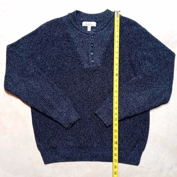Cabela's Blue Heavy Knit 100% Cotton Henley Sweater - Men's Size Large - Picture 7 of 8